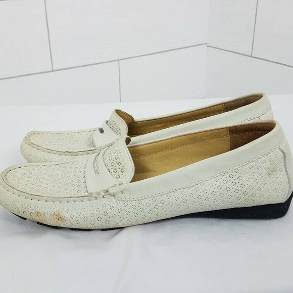 VanEli Loafer Flats Ivory White 9.5 Driving Shoes Moccasin Perforated Leather - Picture 5 of 9